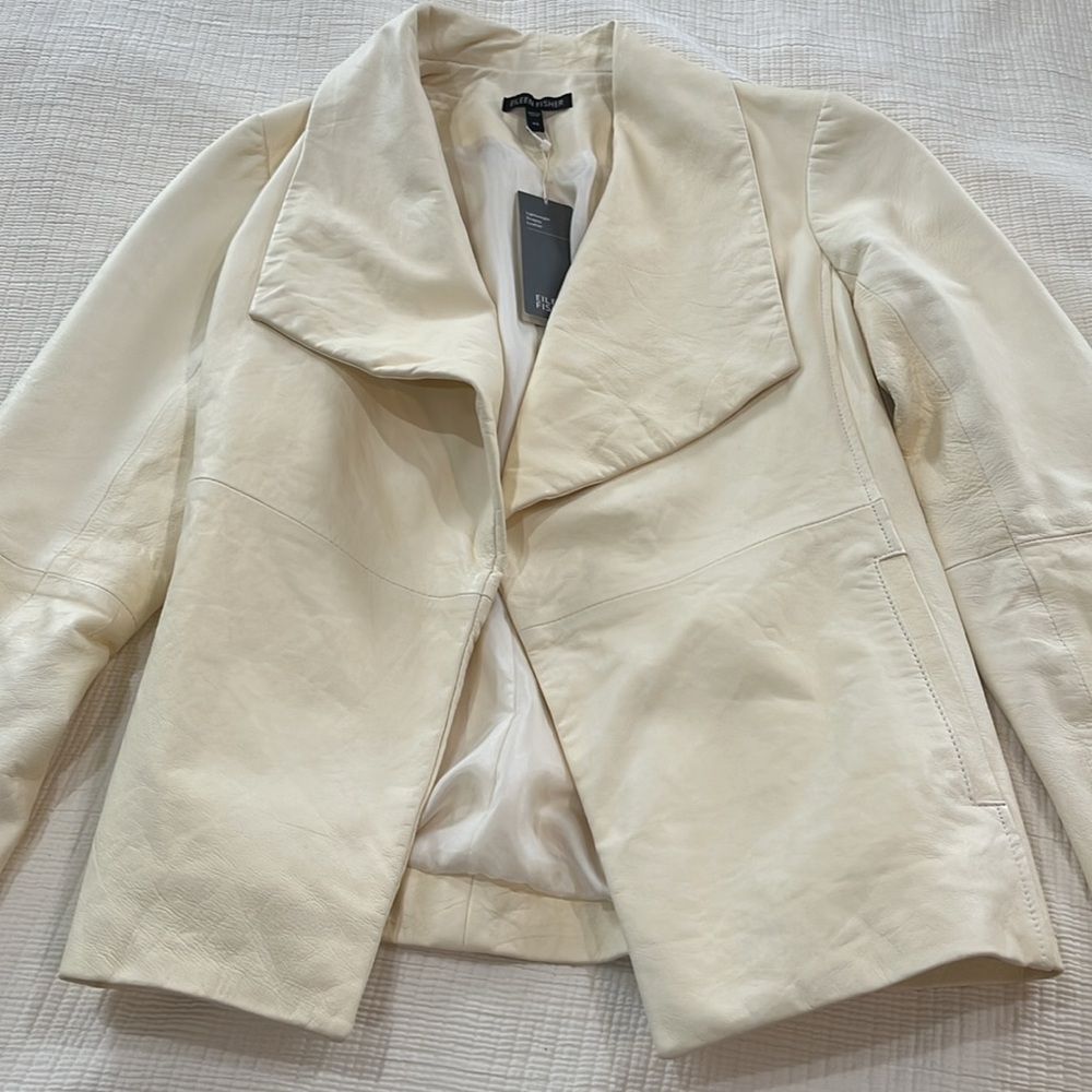 Eileen Fisher Lightweight Drapey Leather Jacket XS NWT